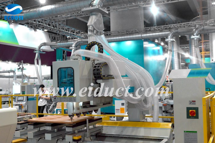 Why Ecoosi PVC flex steel wire helix clear duct hose is ideal for suction powdery solids such as fiber and dust, powder?
