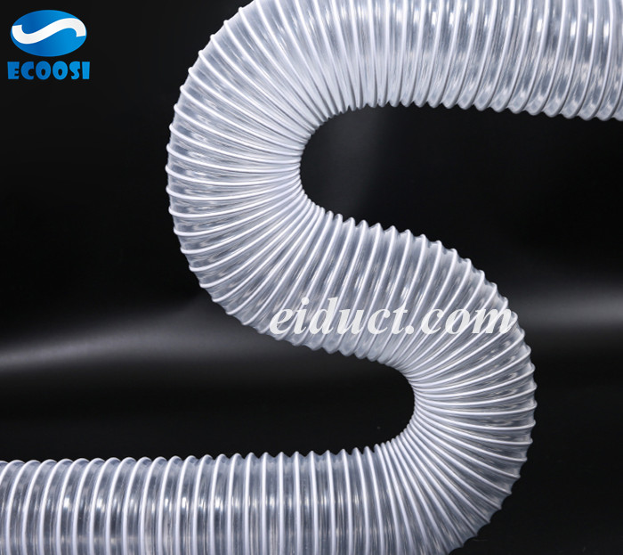 Ecoosi Flexible PVC Clear Steel Wire Helix Ducting Hose Working
